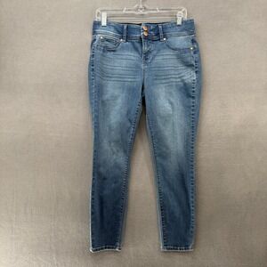 Indigo Poppy Womens 10P Blue Medium Wash Double Button Skinny Jeans Petite